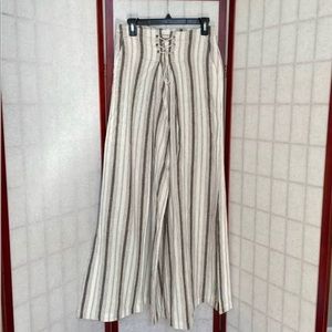 Anthropologie White and brown linen wide leg pants